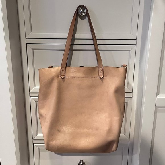 Madewell Genuine Leather Cream Medium Transport Tote w Shoulder Crossbody Strap - Picture 2 of 9